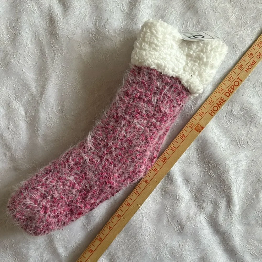 Christmas Collection Holiday Pink Fluffy Slipper Socks Women’s Grippy Bottoms